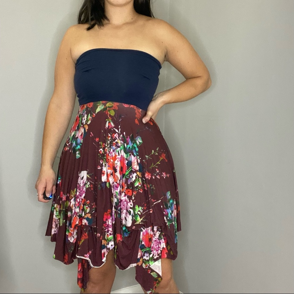 Anthropologie Neve and Hawk Floral Strapless Napkin Sharkbite Boho Dress Size 10 - Picture 2 of 14